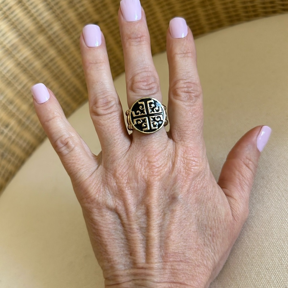 Comfortable Fit Cross Medallion Stretch Ring One Size Fits Most
